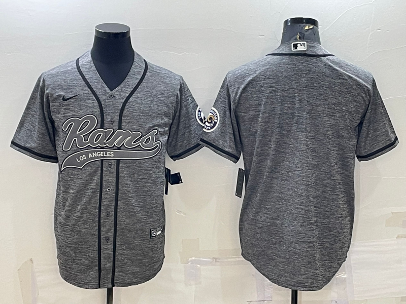 Men's Los Angeles Rams Blank Grey With Patch Cool Base Stitched Baseball Jersey
